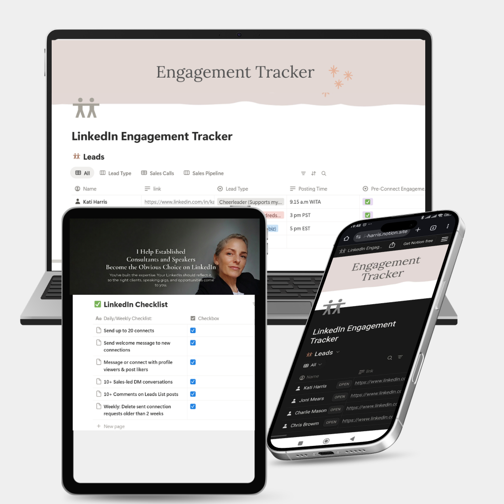 LinkedIn Engagement Tracker freebie by Kati Harris